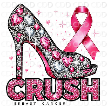 CRUSH BREAST CANCER PNG DESIGN.  OPEN-TOE HIGH HEEL DESIGN FOR T-SHIRTS, MUGS, TOTES, TUMBLERS, AND MORE.