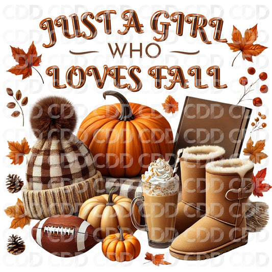 JUST A GIRL WHO LOVES FALL PNG DESIGN WITH TRANSPARENT BACKGROUND.