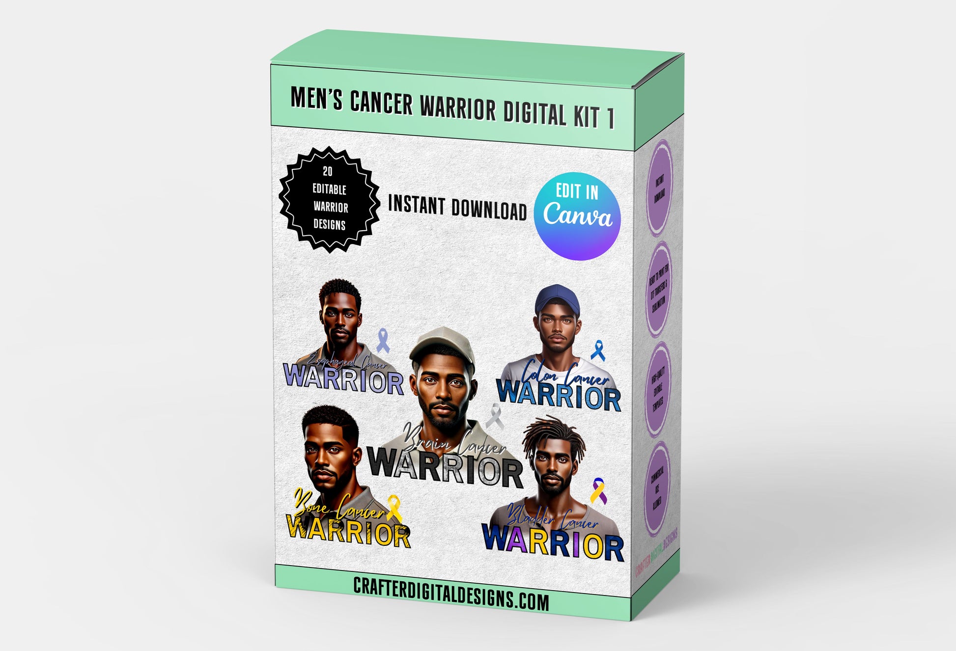 MEN'S CANCER WARRIOR DIGITAL KIT 1 - 20 EDITABLE DESIGNS. INCLUDES 18 UNIQUE BLACK MEN.