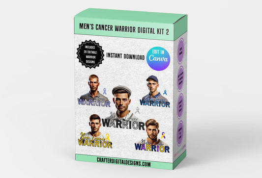 MEN'S CANCER WARRIOR DIGITAL KIT - 20 EDITABLE WARRIOR DESIGNS. INCLUDES 16 UNIQUE WHITE MEN.